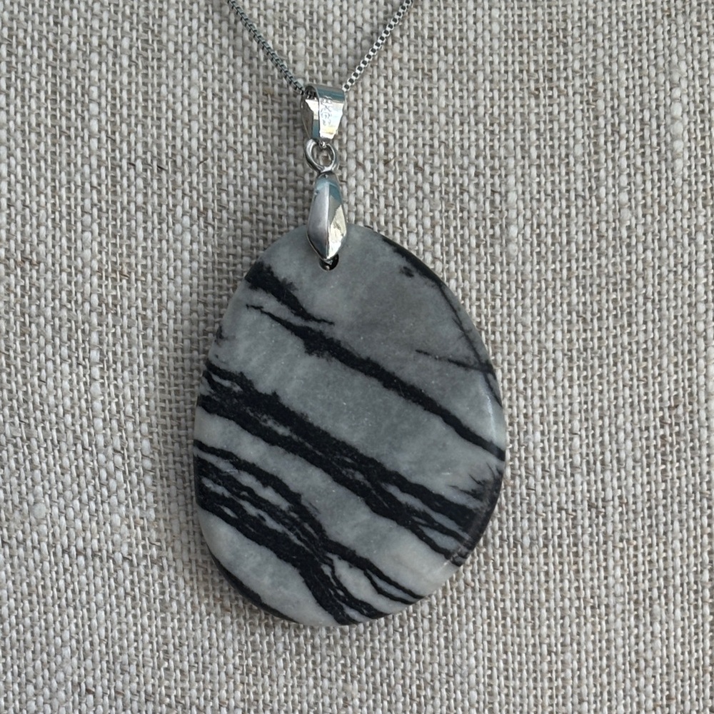 🟥New Sterling Silver Zebra Jasper Pendant Necklace Unisex & Handcrafted